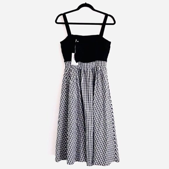 1901 Midi Dress 0 NWT Gingham Check Back Bow Black and White Spring Party Picnic - Picture 11 of 13